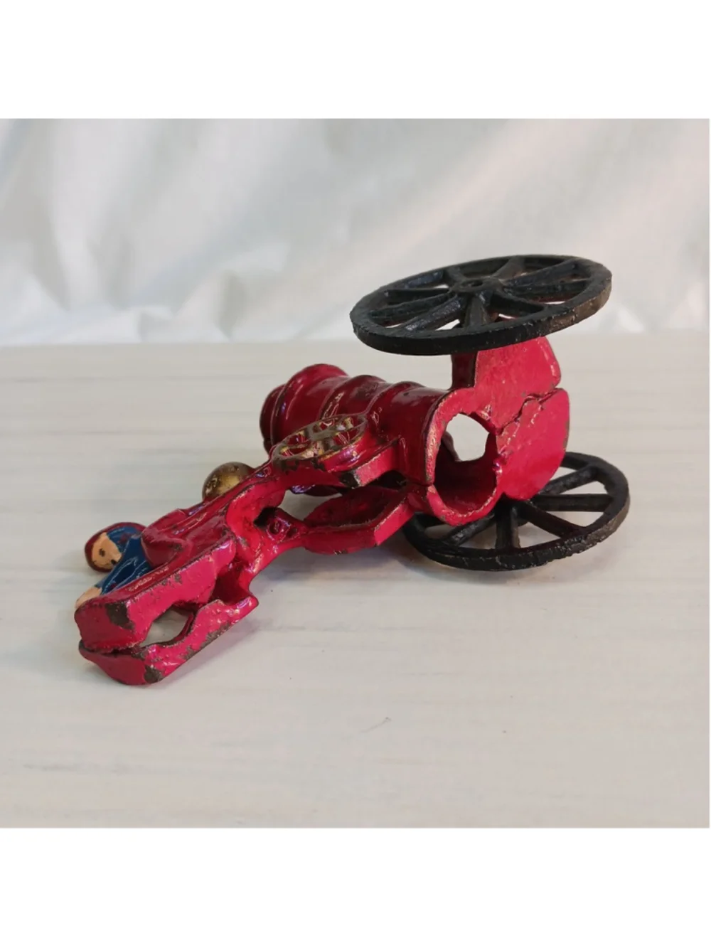 Vintage Cast Iron Fire Wagon Water Pump Red Black 5